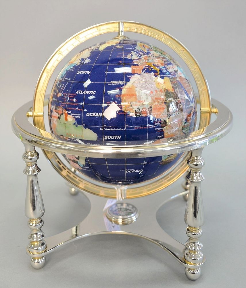 Appraisal: Enamelled globe on silvertone table stand Property from the Collection