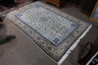 Appraisal: Persian Nain part silk floral carpet ' x ' Persian