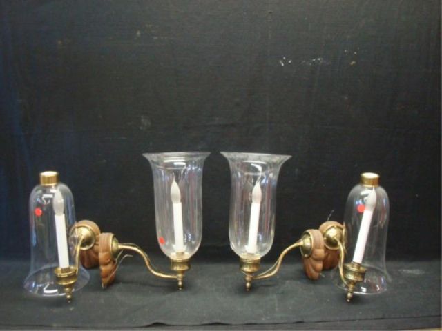 Appraisal: Brass and glass hurricane style sconces brass sconces with glass