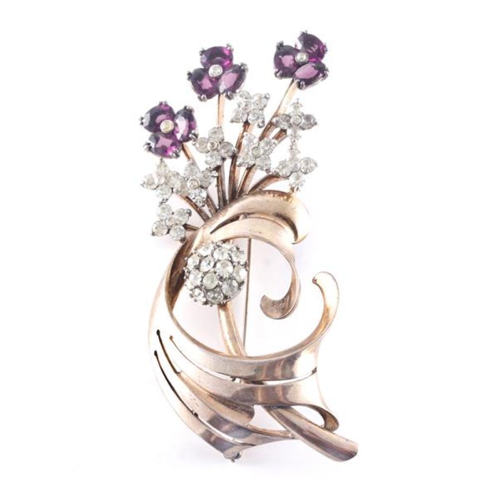 Appraisal: PENNINO STERLING VERMEIL FLOWER SPRAY PIN BROOCH WITH AMETHYST COLOR