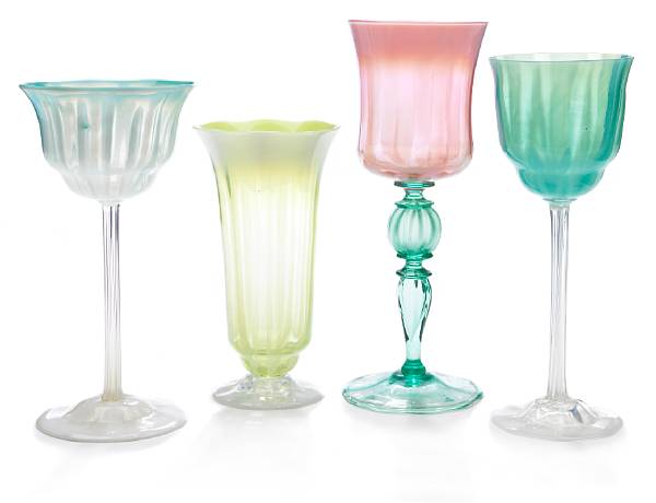 Appraisal: A group of four Tiffany Favrile pastel glass goblets circa