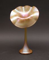 Appraisal: Opalescent Jack-in-the-Pulpit Vase Gold jack-in-the-pulpit vase has been blown from