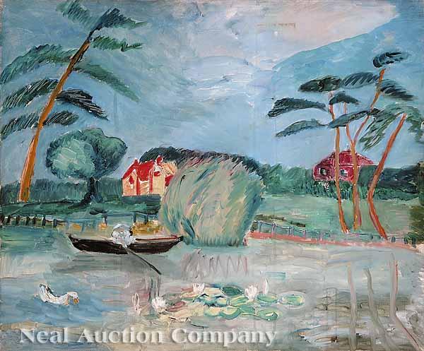 Appraisal: Hazel Guggenheim McKinley American Louisiana - Lily Pond with Rowing