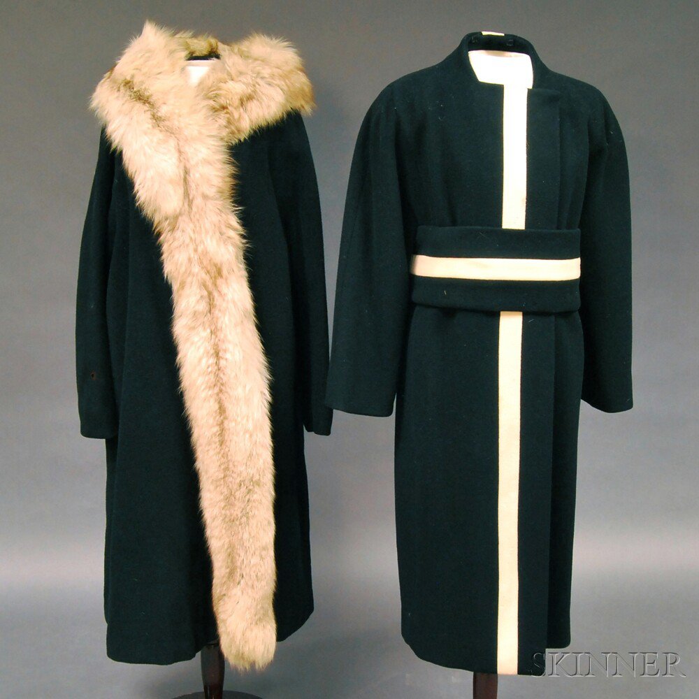 Appraisal: Two Vintage Black Wool Overcoats probably France and America s