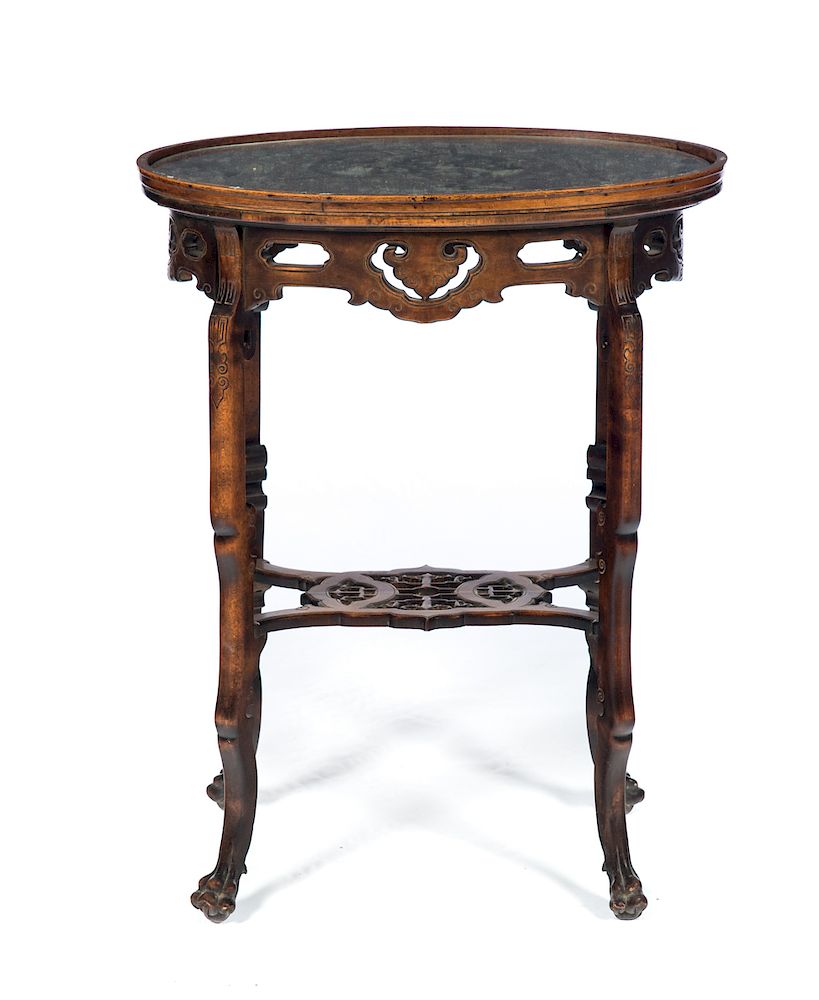 Appraisal: Chinese MOP Inlaid Lamp Table Good condition with normal wear