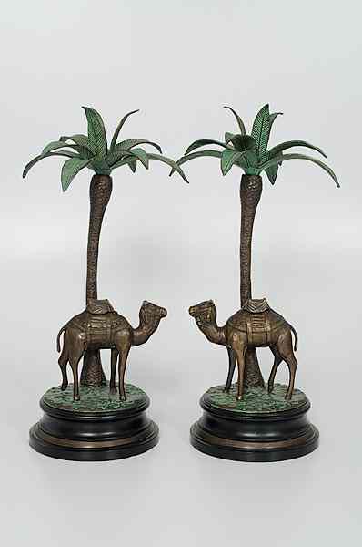 Appraisal: Orientalist Candle Holders th century A pair of painted metal