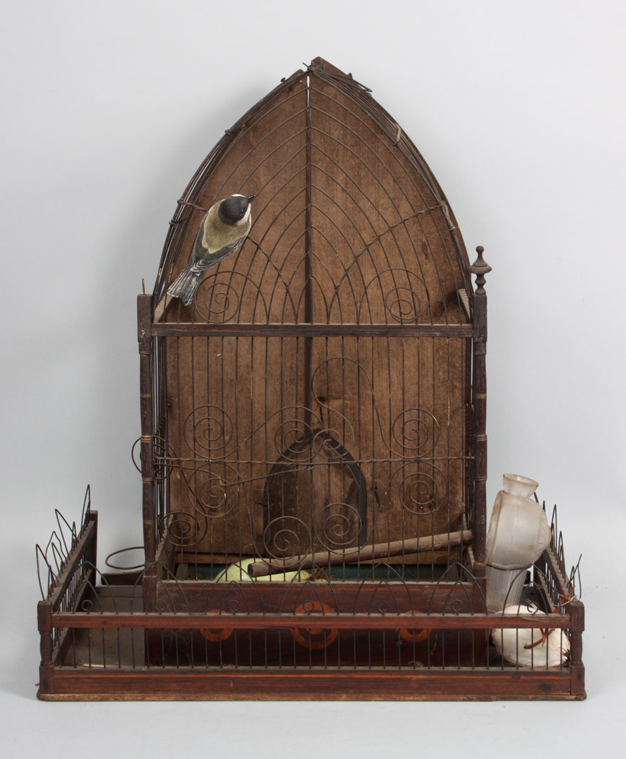 Appraisal: Late Victorian inlaid wood and wire bird cage late th