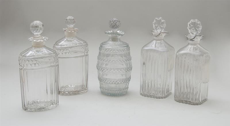 Appraisal: TWO PAIRS OF GLASS DECANTERS AND STOPPERS AND A SINGLE