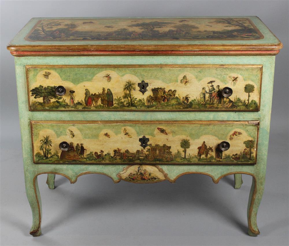 Appraisal: ITALIAN ROCOCO STYLE PARCEL GILT GREEN PAINTED LACCA POVERA CHEST