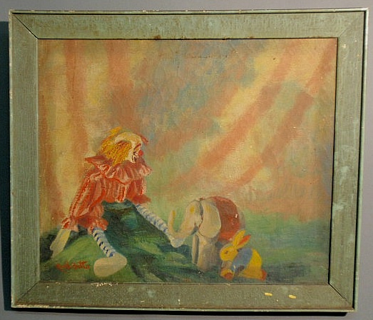 Appraisal: Oil on canvas painting of a children s toy stuffed