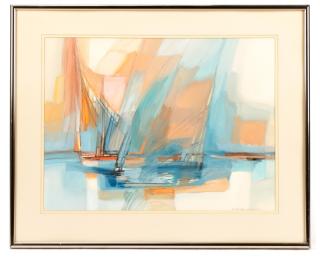 Appraisal: Betty Barnes Loehle Sails Over Water Acrylic Betty Barnes Loehle