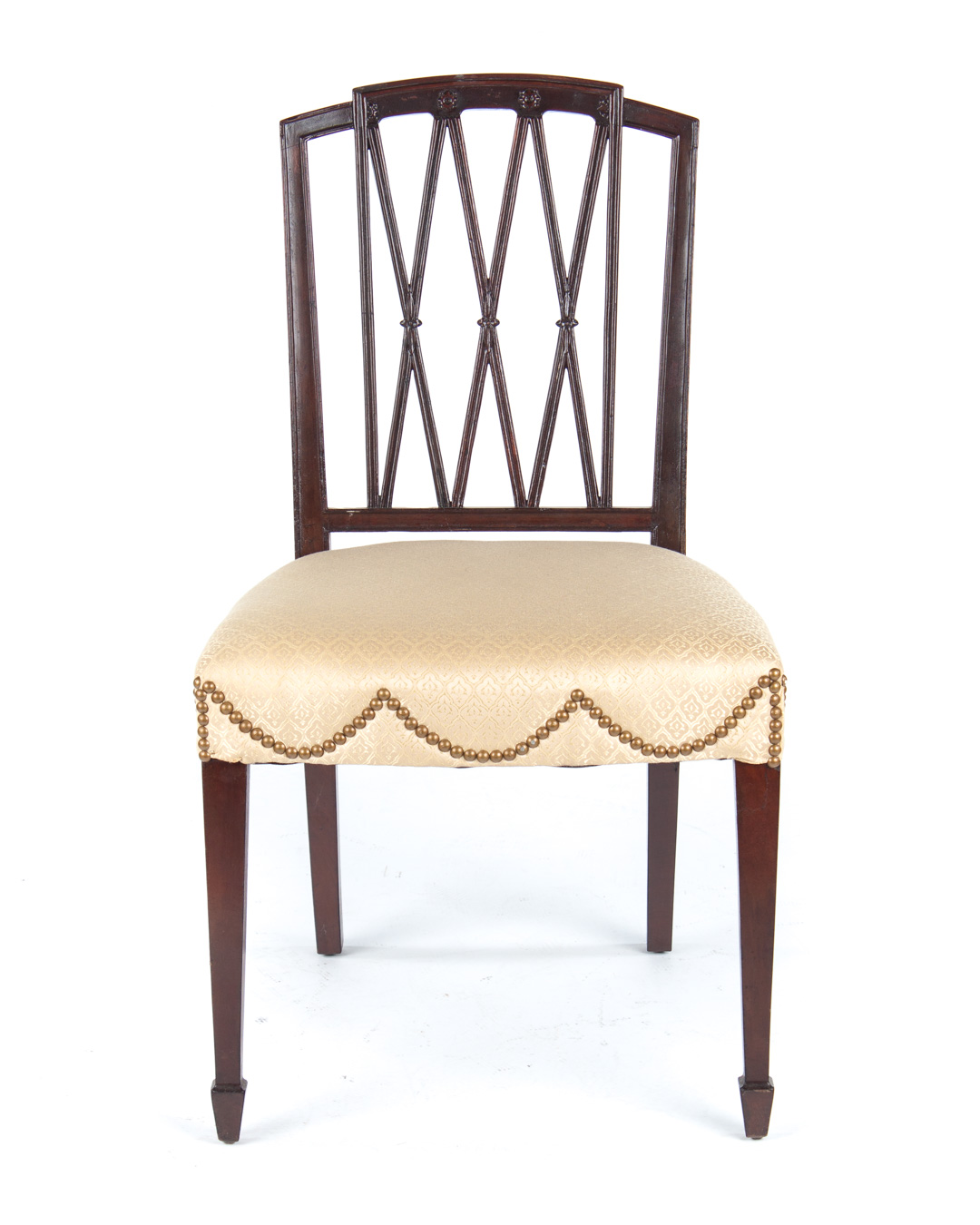 Appraisal: Regency carved mahogany upholstered side chair circa openworked carved back