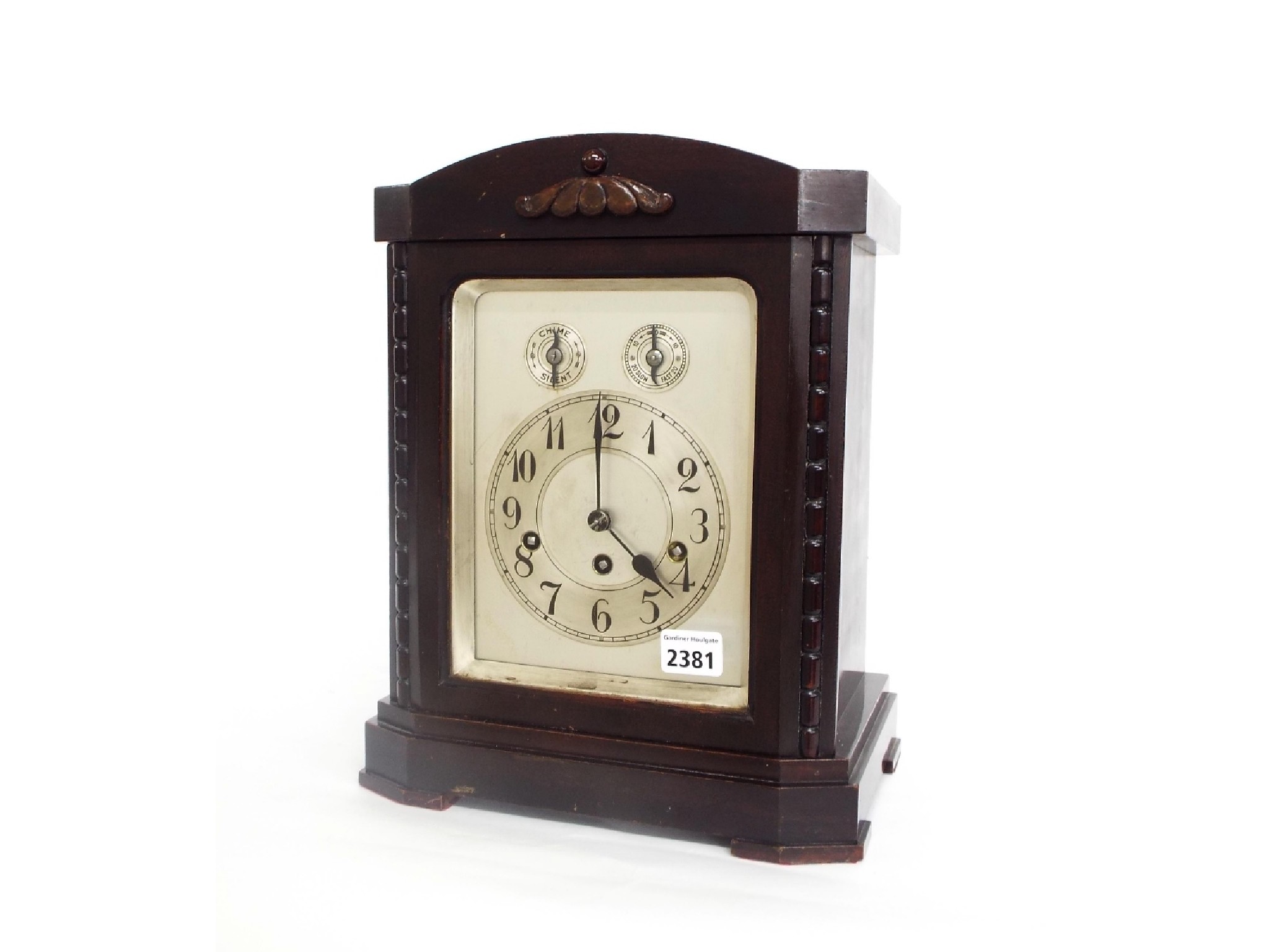 Appraisal: Mahogany three train bracket clock the Junghans movement striking on