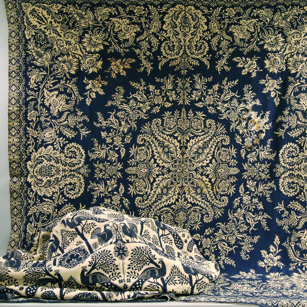 Appraisal: Two Blue and White Woven Coverlets Estimate - The absence