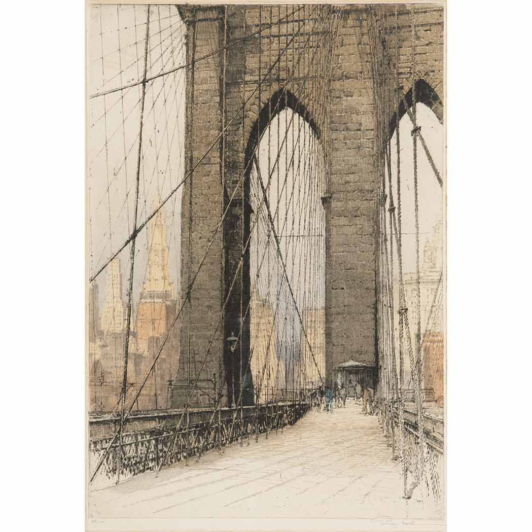 Appraisal: Luigi Kasimir BROOKLYN BRIDGE Color etching and aquatint signed and