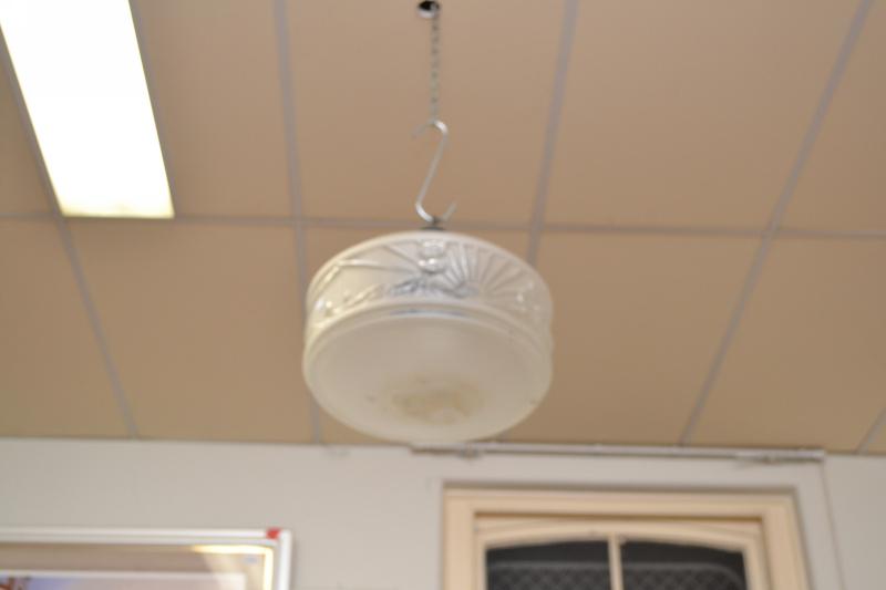 Appraisal: PAIR OF EARLY TH CENTURY AUSTRALIANA THEMED GLASS PENDANT LIGHTS