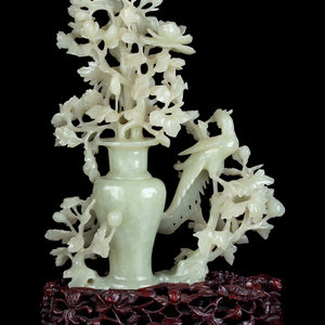 Appraisal: A Chinese Carved Celadon Jade Flower Vase TH CENTURY carved