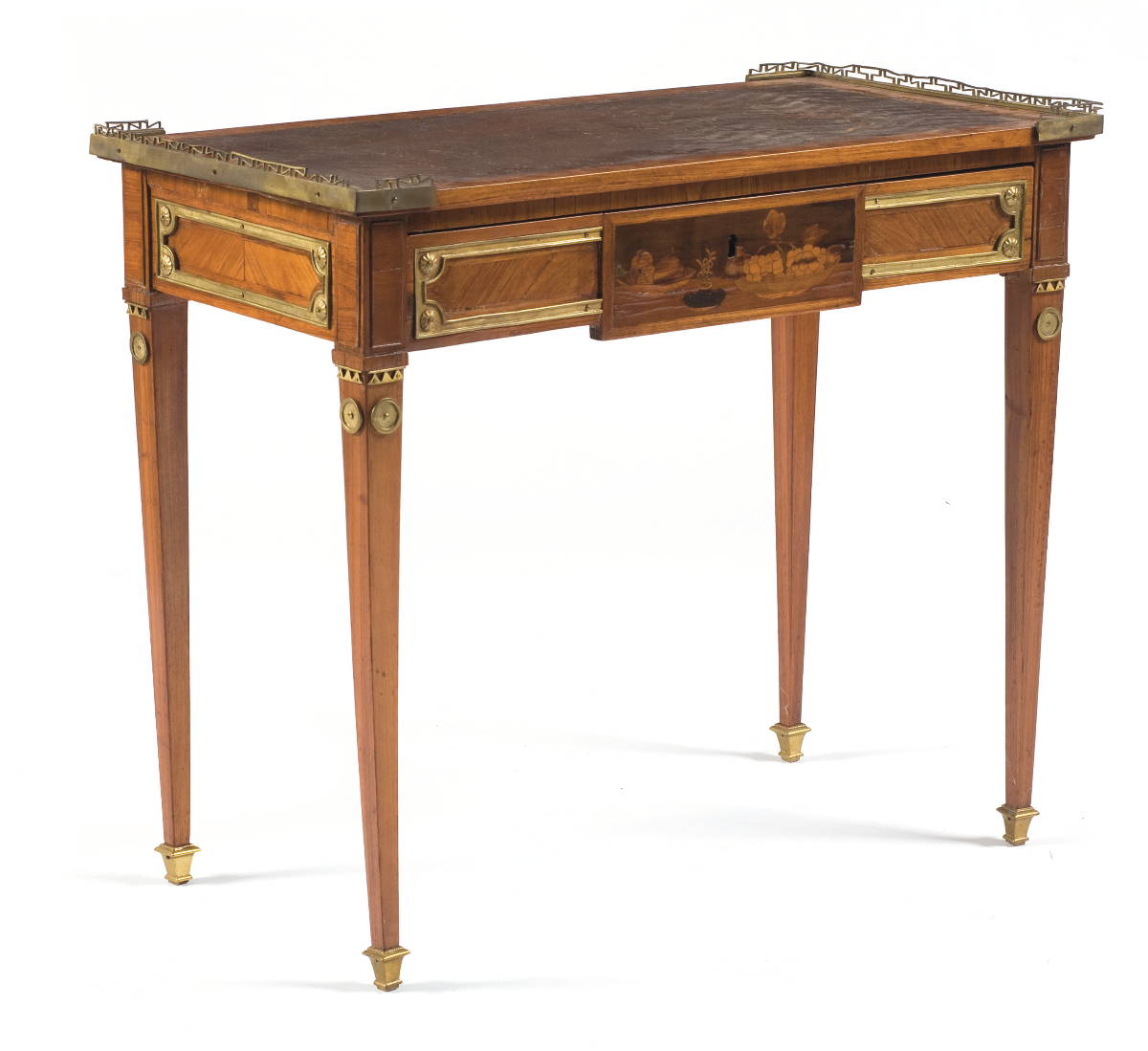 Appraisal: CONTINENTAL NEOCLASSICAL INLAID FRUITWOOD AND GILT METAL MOUNTED WRITING TABLE