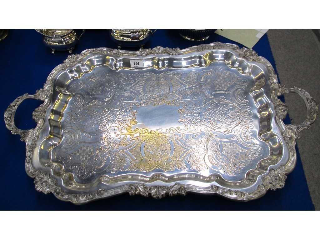 Appraisal: Silver plated double handled serving tray