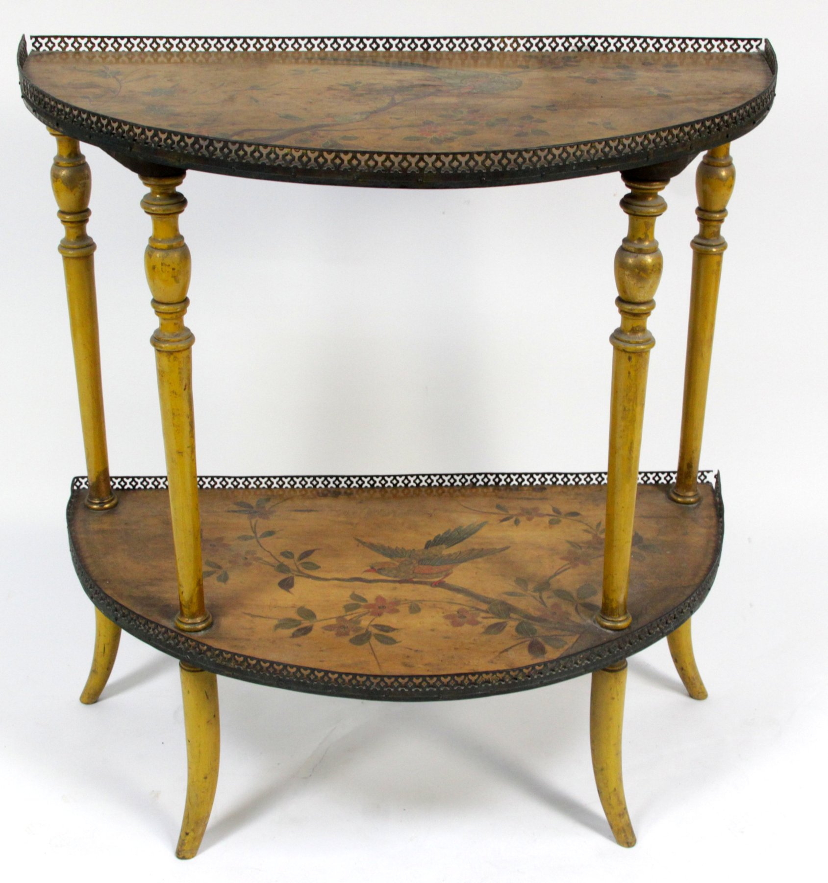 Appraisal: A French demi-lune side table circa with painted decoration of