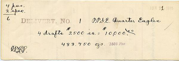 Appraisal: Panama-Pacific International Exposition Coin Delivery Receipt for PPIE Round Pieces