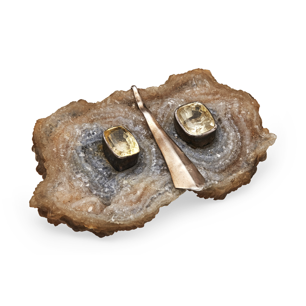 Appraisal: GRIMA - A silver and gem set brooch circa modelled