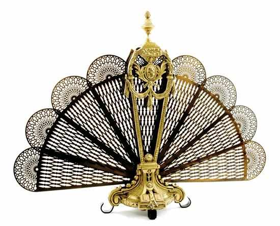 Appraisal: Cast-metal and copper fireplace screen fan-form with adjustable pierced slats