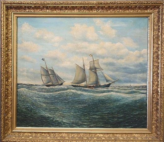 Appraisal: - Oil on canvas painting of Danish pilot boats early