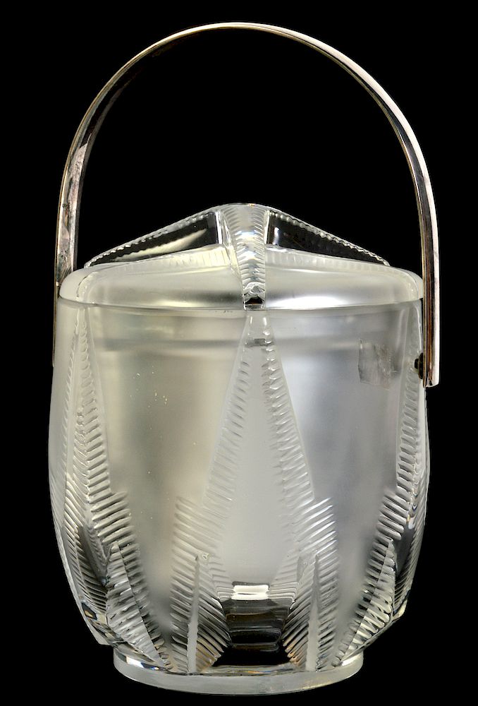 Appraisal: Lalique 'Rhodes' Ice Bucket Clear frosted crystal ice bucket with