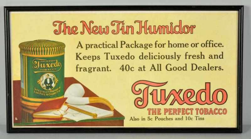 Appraisal: Cardboard Tuxedo Tobacco Trolley Sign Description Nice image of Tuxedo