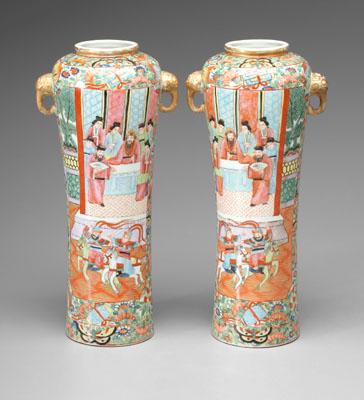 Appraisal: Pair Chinese famille rose vases rose mandarin elongated meiping forms