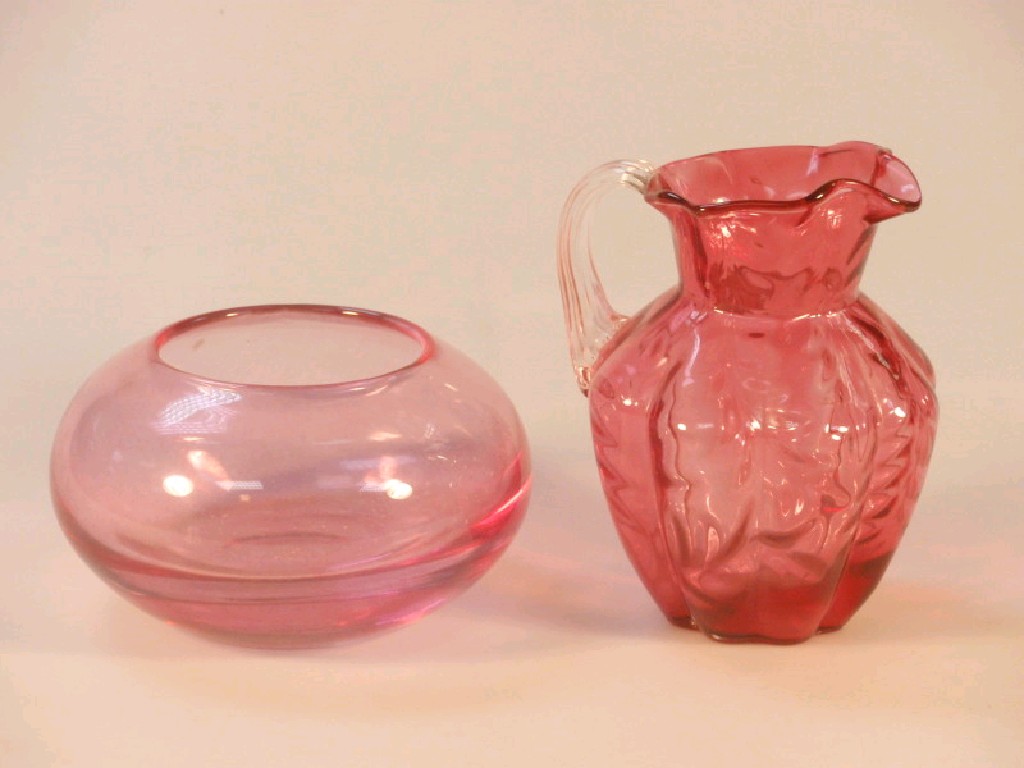 Appraisal: A thC pink tinted glass hemispherical bowl cm high together