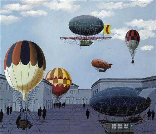 Appraisal: BOGAERT GASTON Mans - Aerostats Oil on pavatex Signed lower