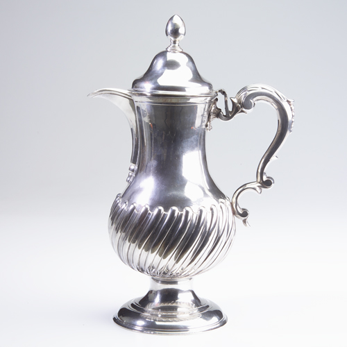 Appraisal: Irish silver coffee pot the pear-shaped body with repousse gadrooning