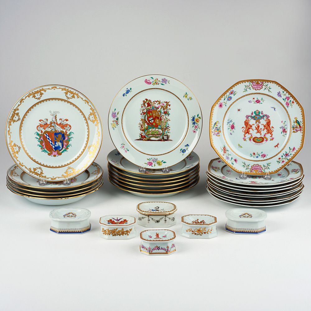 Appraisal: Grp Mottahedeh Rockefeller Armorial Plates Salts Mottahedeh Company New York