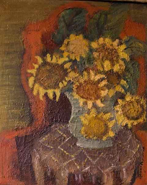 Appraisal: PIERRE CARROTT STILL LIFE WITH SUNFLOWERS Oil on canvas x