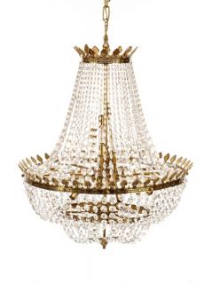 Appraisal: Large Gilt Metal and Crystal Basket Chandelier th century French