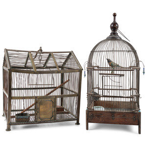 Appraisal: Three Folk Art Bird Cages and a Birdhouse Late th