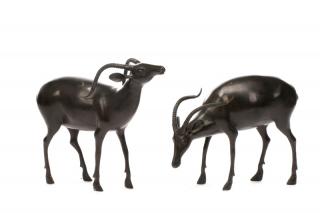 Appraisal: Pair Hammary Patinated Metal Antelope Sculptures Hammary Furniture American North