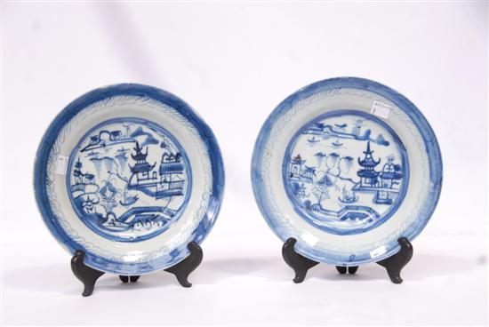 Appraisal: PAIR ANTIQUE CHINESE BLUE AND WHITE GLAZED BOWLS D each