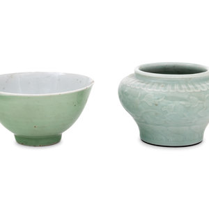 Appraisal: Two Chinese Celadon Glazed Porcelain Vessels th Century the first