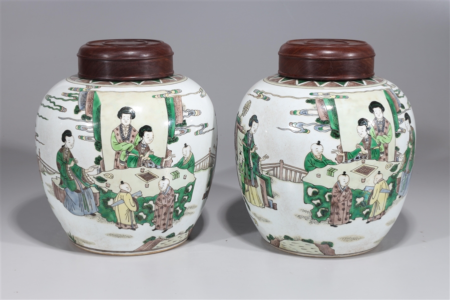 Appraisal: Pair of Chinese Kangxi style famille verte enameled porcelain covered