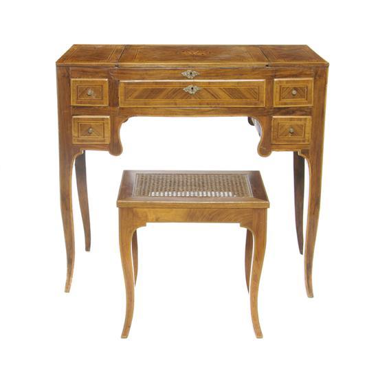 Appraisal: A Louis XVI Style Mahogany Poudreuse and Bench the rectangular