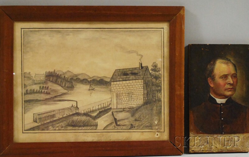 Appraisal: Two th Century Works a pencil drawing depicting a landscape