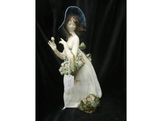 Appraisal: Lladro Style Porcelain Figurine of Lady with basket of flowers