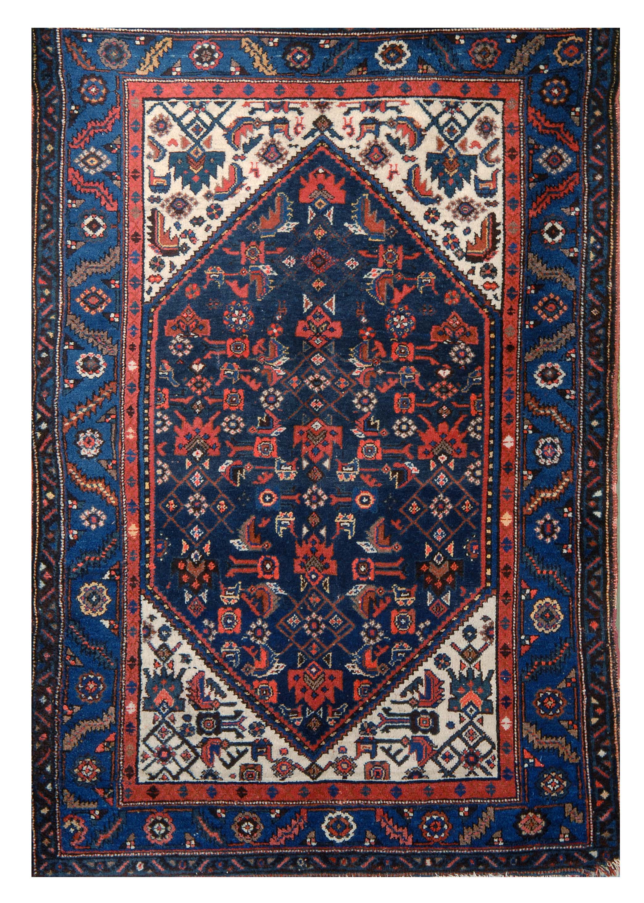 Appraisal: ORIENTAL RUG HAMADAN ' x ' Dark blue field with