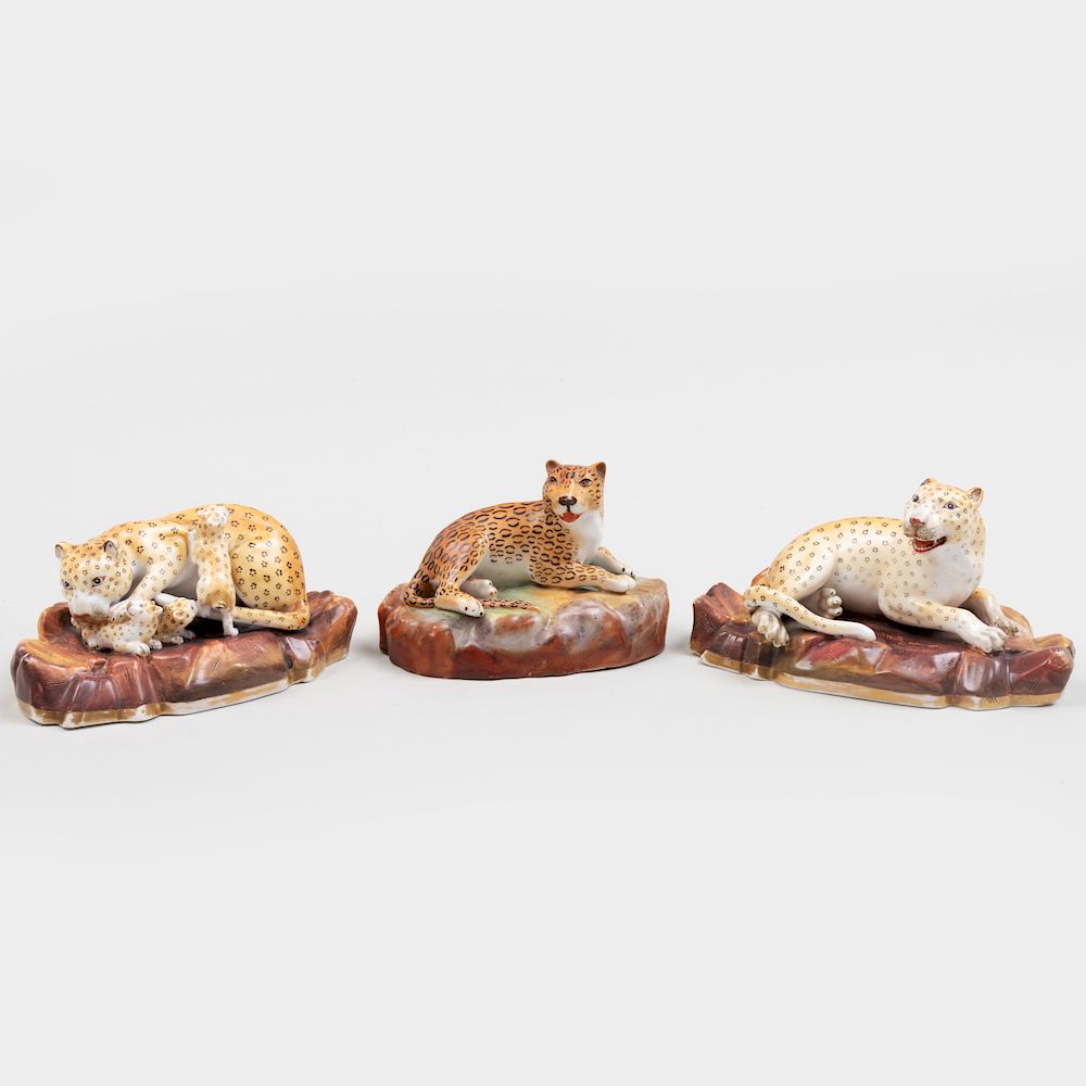 Appraisal: Jacob Petit Porcelain Model of a Recumbent Leopard and a