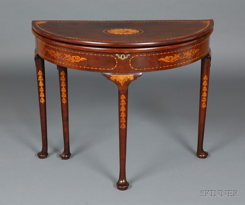 Appraisal: German Austrian Inlaid and Marquetry Decorated Mahogany Demilune Games Table