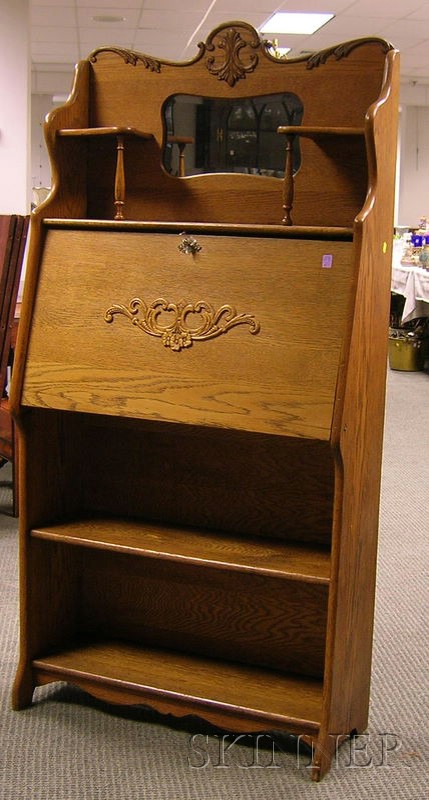 Appraisal: Late Victorian Carved Oak Fall-front Mirrored Writing Desk approx ht