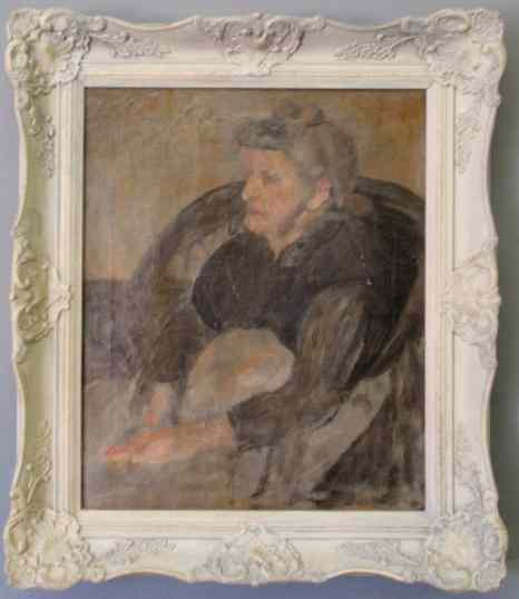 Appraisal: Oil on canvas portrait of a seated woman signed l